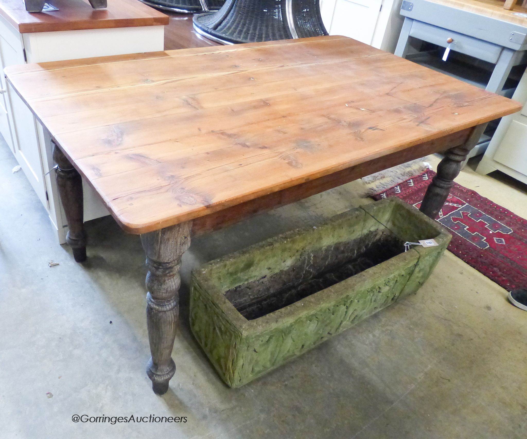 A Victorian rectangular pine kitchen table, width 156cm, depth 93cm, height 78cm